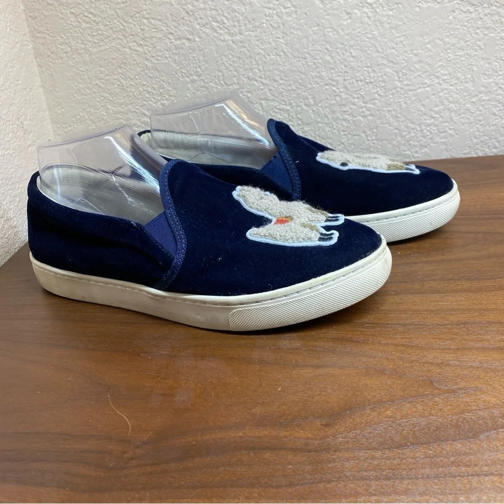 Soludos Velvet Llama Round Toe Slip On Sneakers‎ Navy Blue Women's Size US 8.5